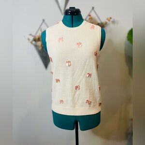 Saks Fifth Avenue Ivory Sweater Vest with Pink Bow Accents